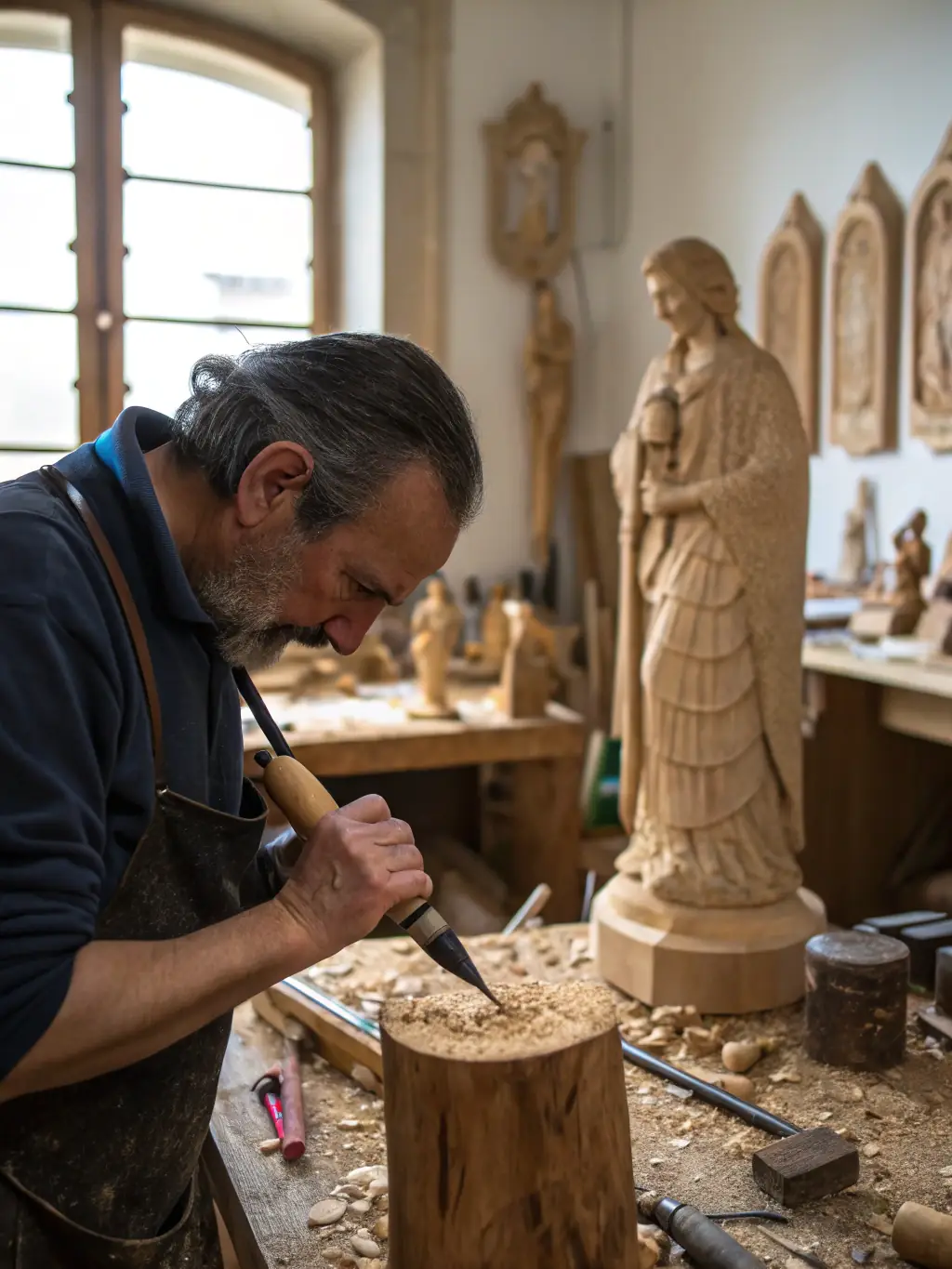 A photograph of a skilled artisan demonstrating traditional crafts at Manoir des Remparts, showcasing techniques like weaving or pottery to visitors.