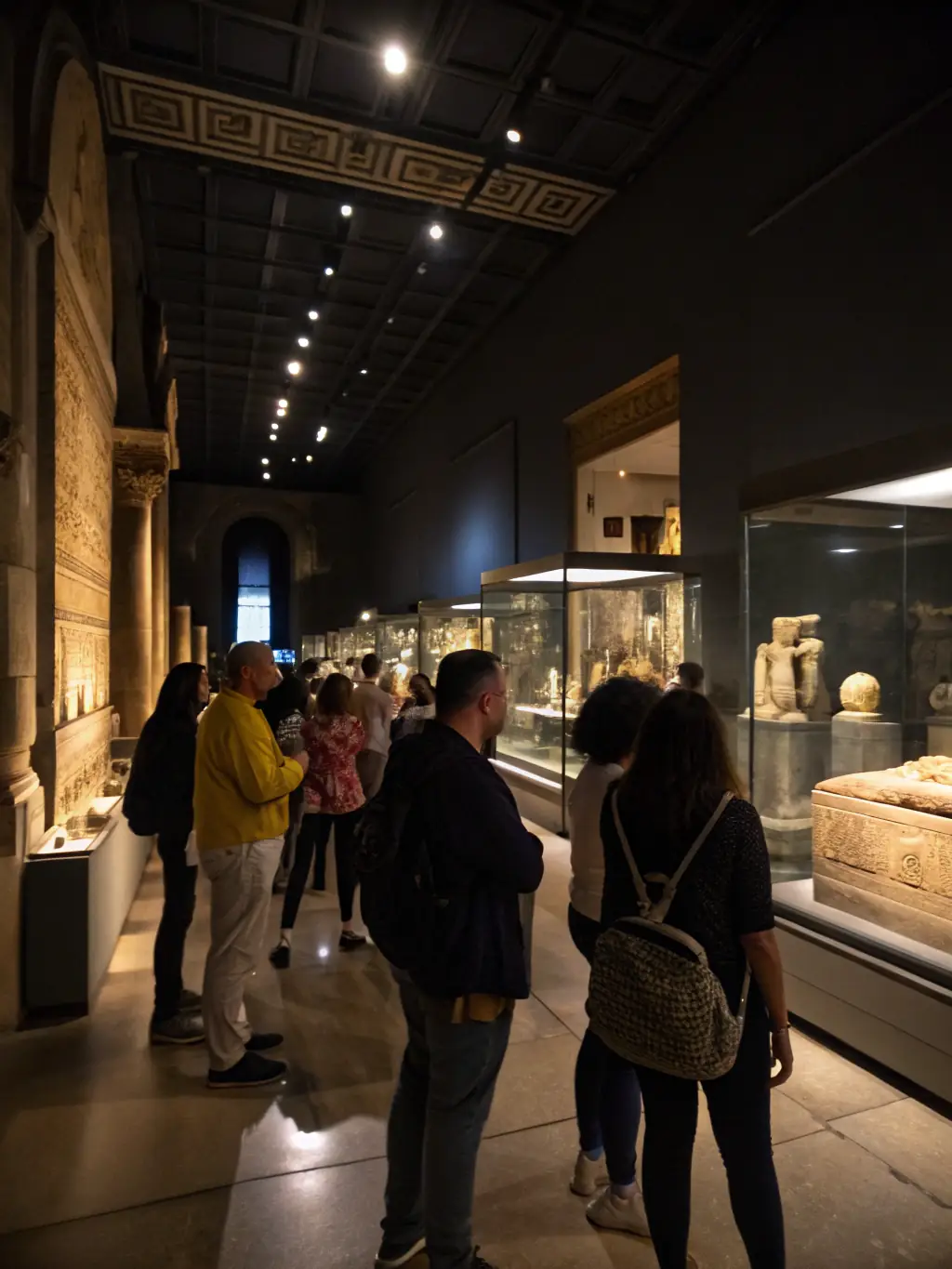 A photo of a guided tour group exploring the historical rooms of Manoir des Remparts, led by a knowledgeable guide who is explaining the significance of the site.